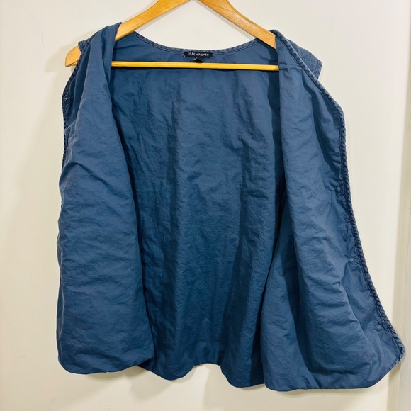 Eileen Fisher Organic Cotton Twill Quilted Blue Vest Side Pockets Women Large - Picture 3 of 8